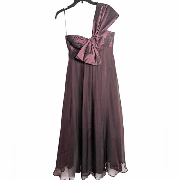 Rickie Freeman Teri Jon Plum Aubergine Silk Pleated One Shoulder Gown Dress 6 - Picture 4 of 13